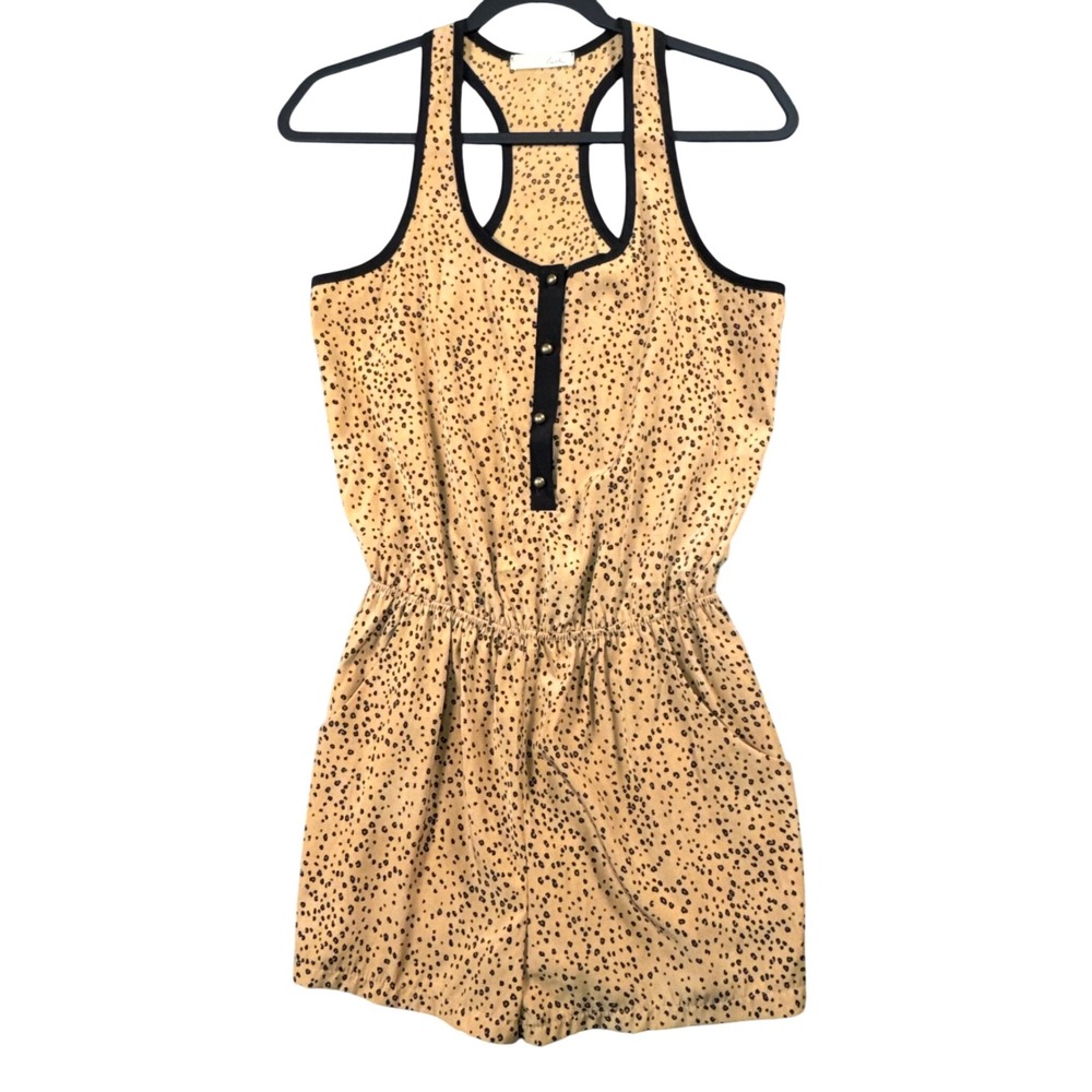 Lush Womens Animal Print Sleeveless Romper Small Henley Racerback